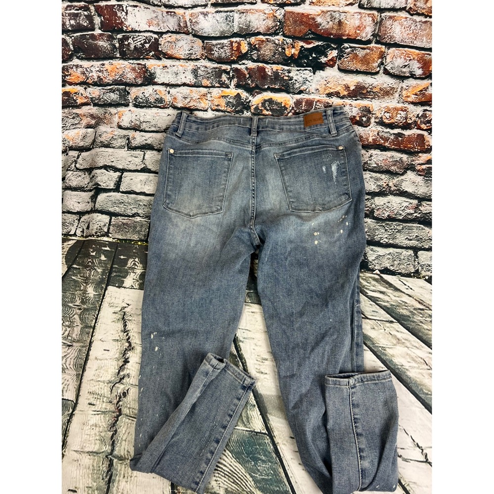 Judy Blue Skinny Jeans Size 13/31 Distressed‎ Ripped Paint Splatter Denim - Picture 3 of 8